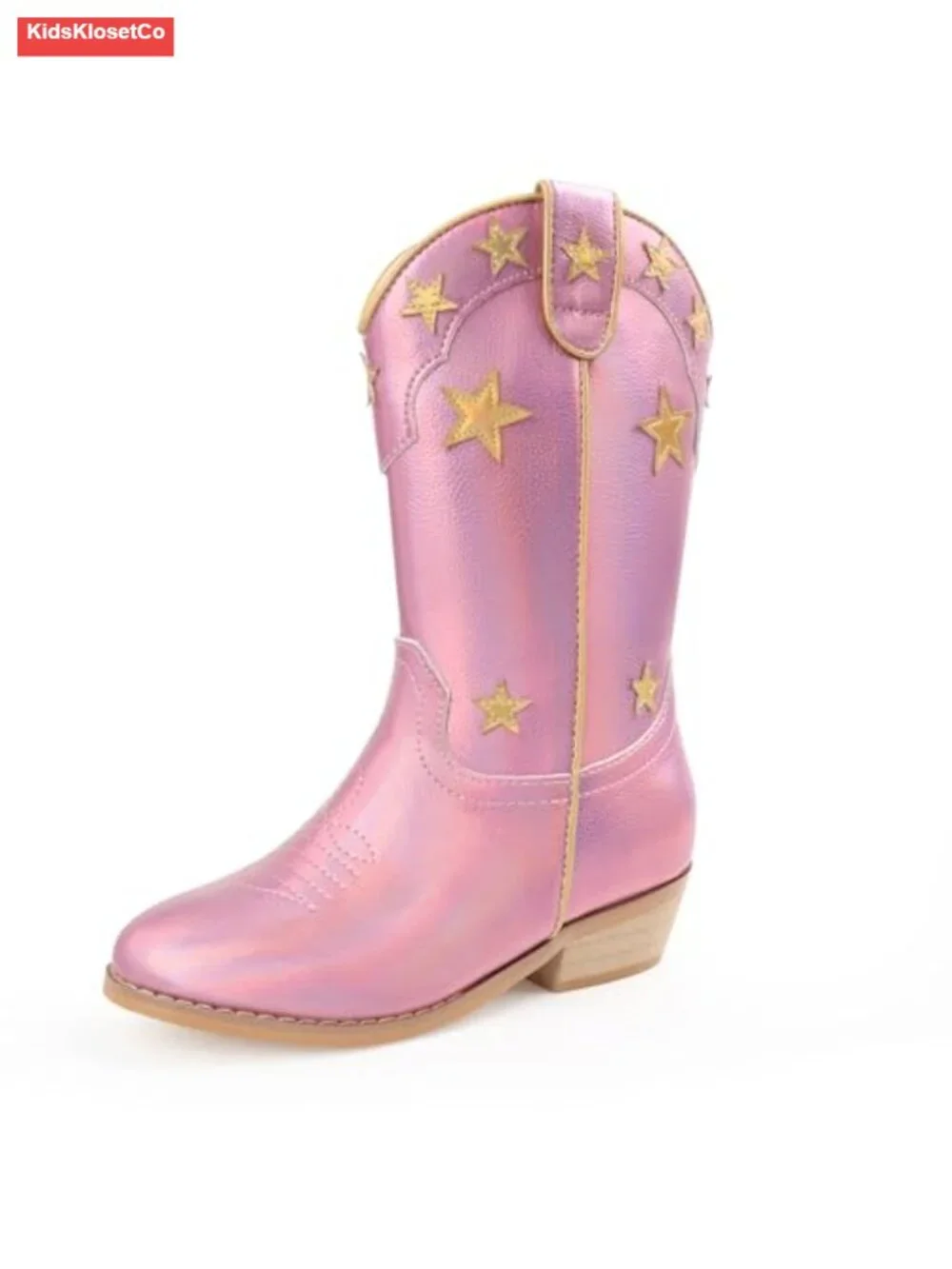 Kids Cowboy Boots for Boys Girls, Faux Leather Western Wide Calf Boots, Side